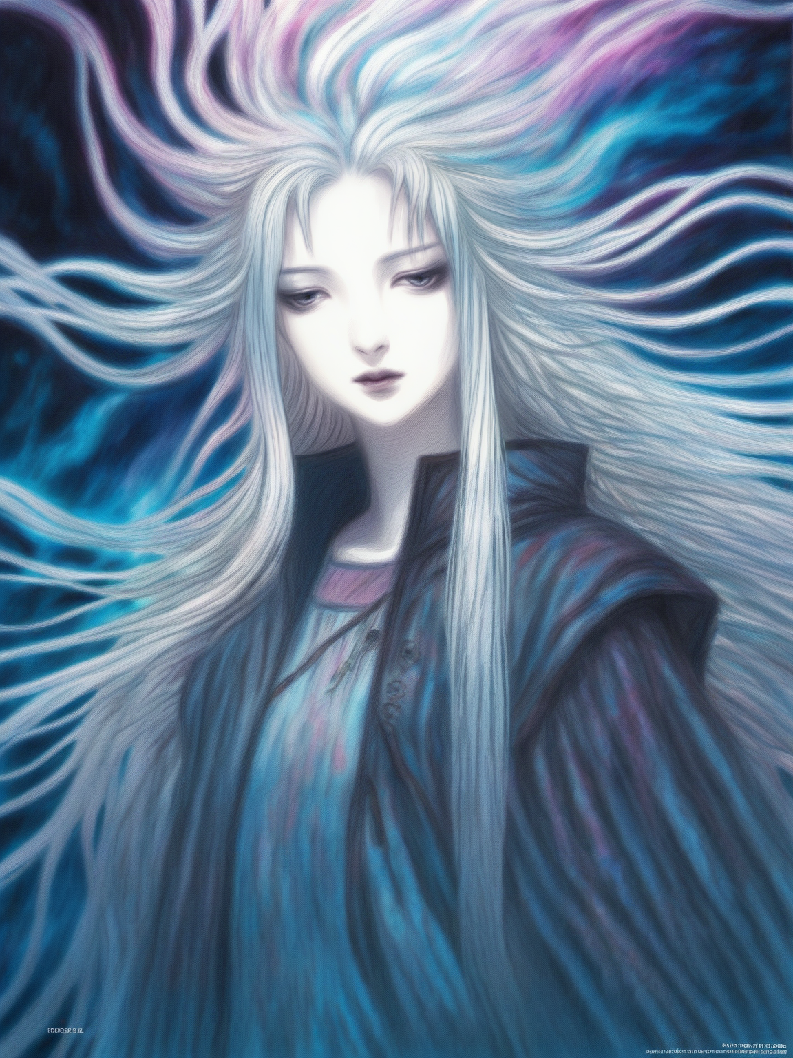 31072279-4125031777-amano yoshitaka, 1girl, (dark dim dramatic atmosphere)+ 8k portrait of a girl with super long aurora hair, hair dissolving+ into.png